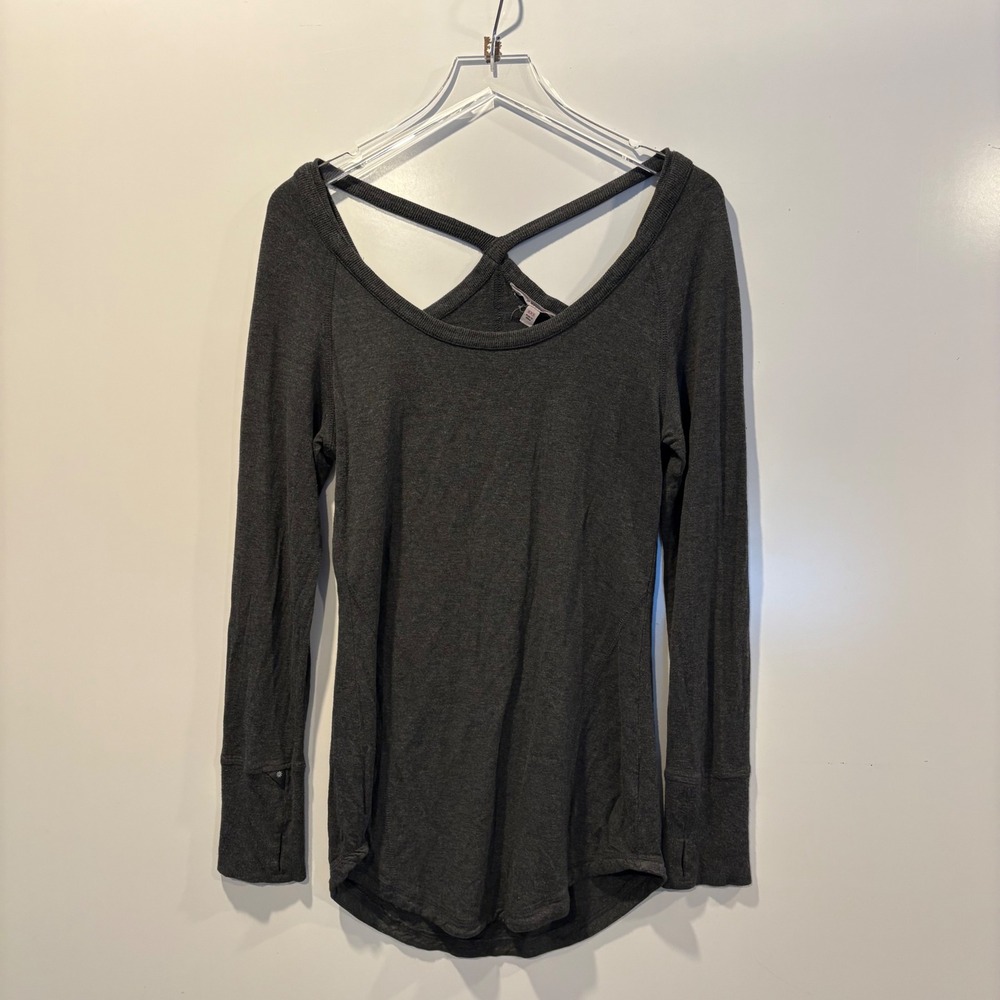Athleta Nirav Tunic Strappy Cross Back Charcoal Grey Long Sleeve Top‎ XXS